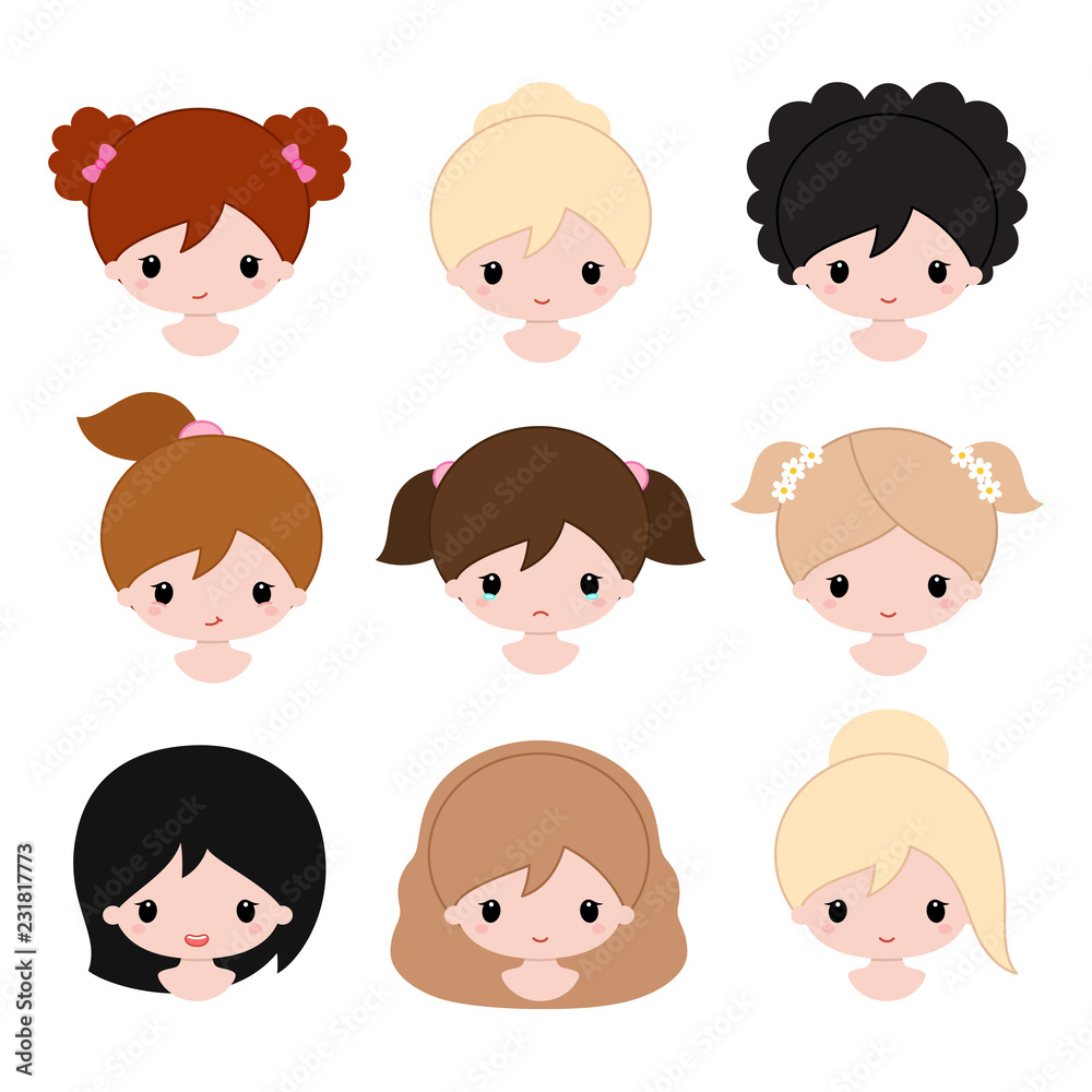 Happy baby girls faces. Cartoon vector illustration. Stock Vector | Adobe  Stock