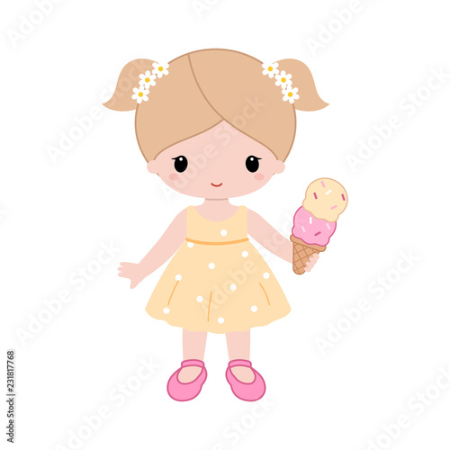 Cute cartoon girl holding a ice cream. Vector.