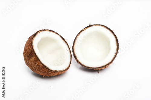 Close-up of Broken coconut isolated on white background