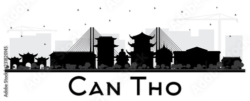 Can Tho Vietnam City Skyline Silhouette with Black Buildings Isolated on White.