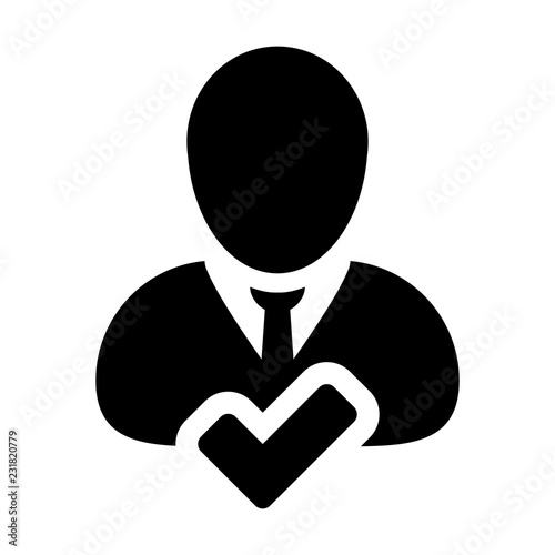 Tick User icon vector male person profile avatar symbol in flat color glyph pictogram illustration