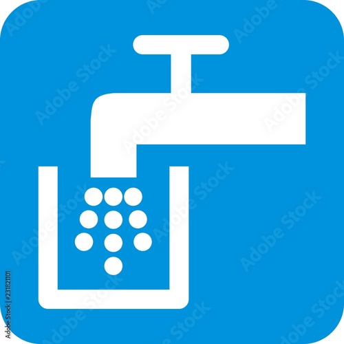 white silhouette of faucet at blue frame,vector icon	