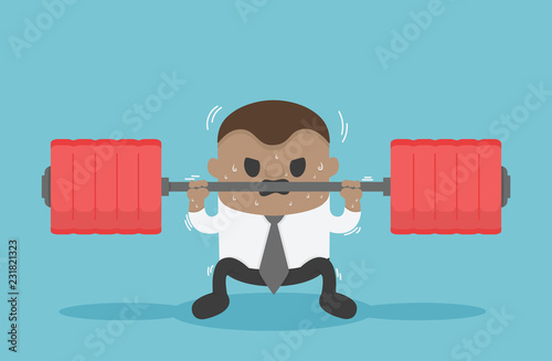 Business illustration concept African businessmen are lifting weights that represent a heavy burden