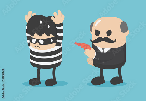 Business illustration concept arresting a businessman who extorts company money or misappropriation