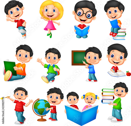 Cartoon school children collection set