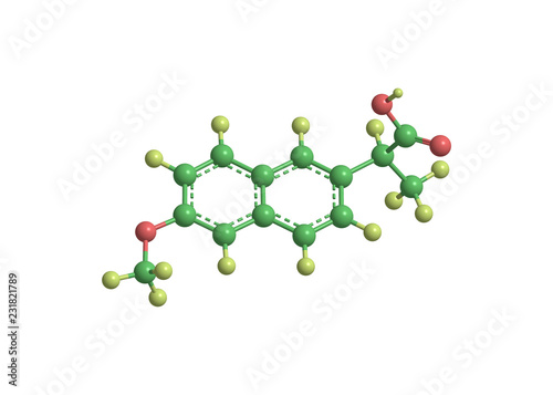 High resolution ball and stick model of naproxen molecule