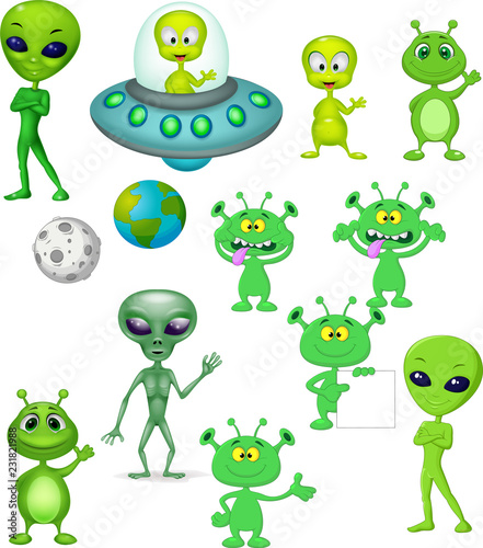 Cartoon green alien collection set