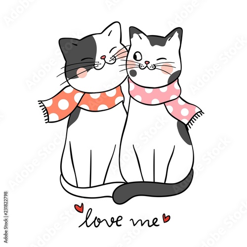 Draw couple love of cat with word love me
