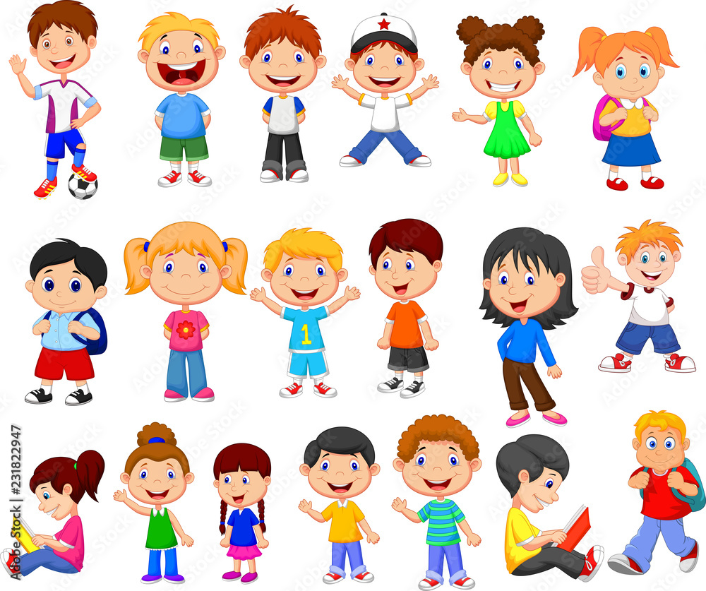 Cartoon happy children collection set