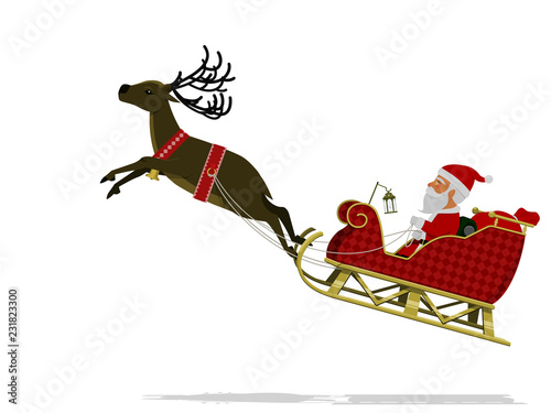 Santa  is taking off  with his reindeer on transparent background.