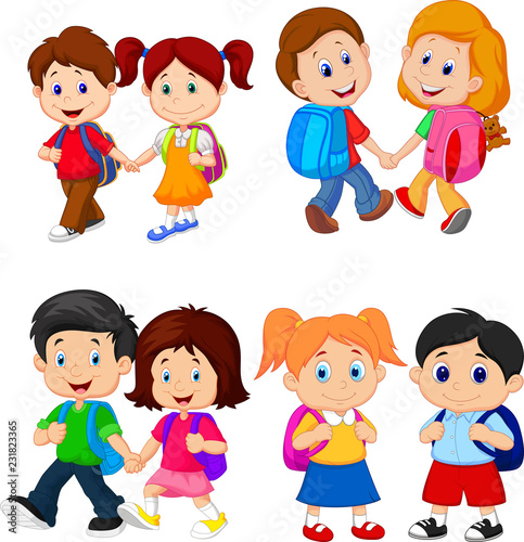 Cartoon school children with backpacks