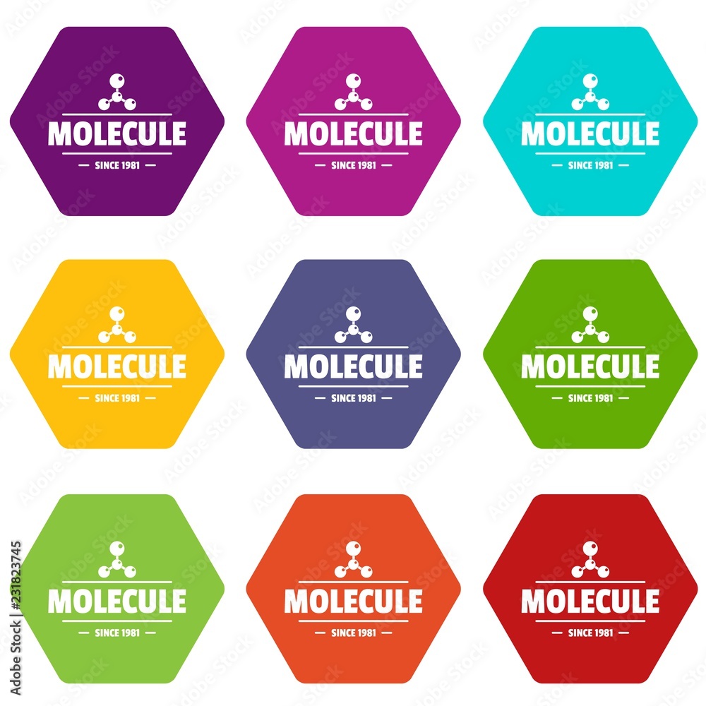 Molecule energy icons 9 set coloful isolated on white for web