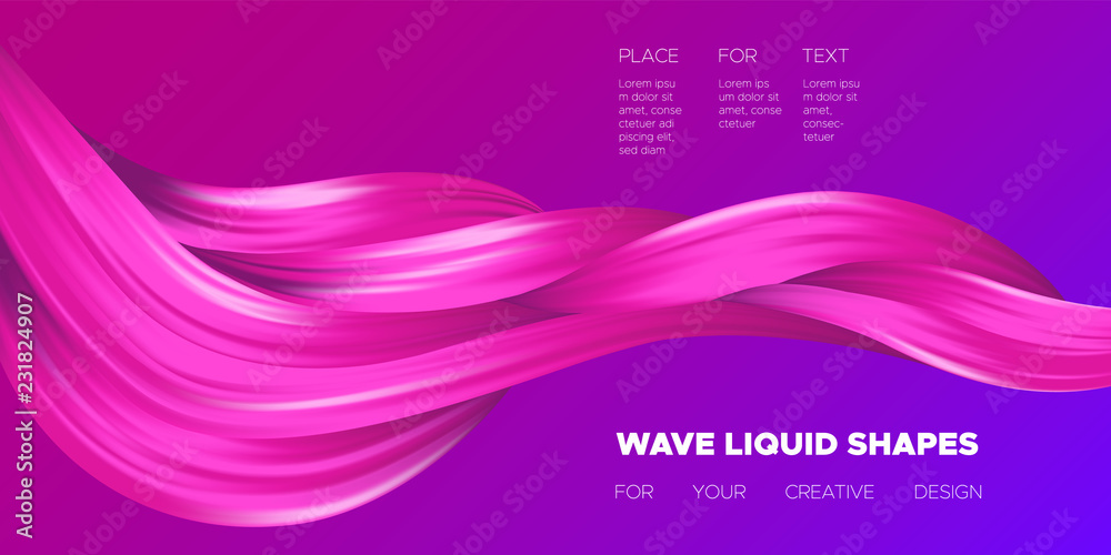 Wave Liquid Shapes with 3D Effect. Modern Flow Background. Vector Illustration EPS10. Beautiful Interweaving. Abstract Fluid. Creative Art Design. Color Wavy Liquid for Business Card, Banner, Cover.