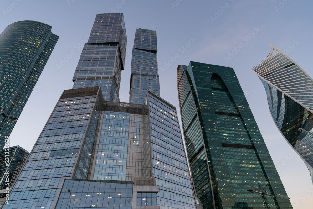 Obraz premium Moscow City buildings made of glass and metal. Moscow City the modern business district of Moscow