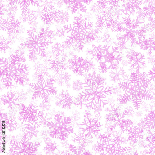 Christmas seamless pattern of snowflakes, purple on white background