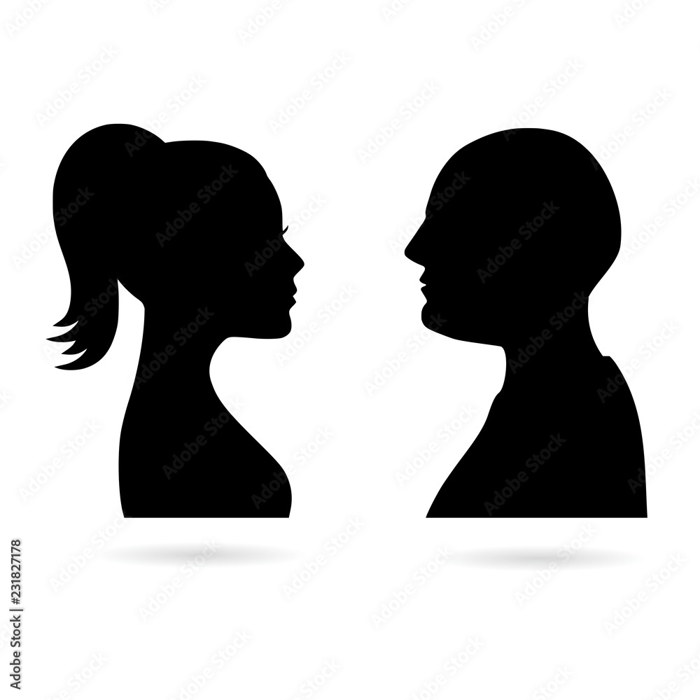 Black Male and female silhouettes opposite each other 