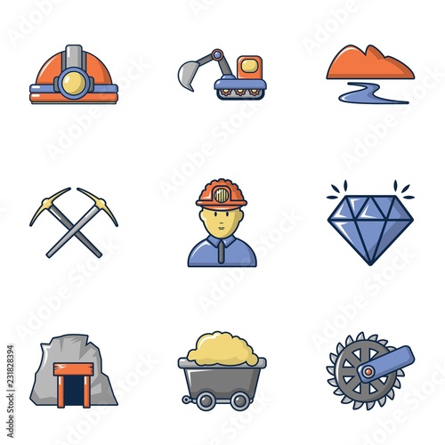 Stone processing icons set. Cartoon set of 9 stone processing vector icons for web isolated on white background