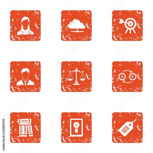 SEO exchange icons set. Grunge set of 9 seo exchange vector icons for web isolated on white background