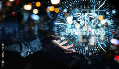 Foto Businessman using 3D printing digital hologram 3D rendering
