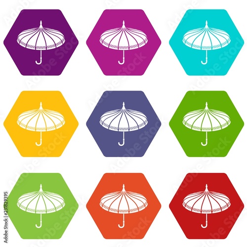 Umbrella icons 9 set coloful isolated on white for web