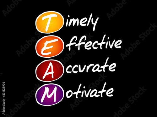 TEAM - Timely, Effective, Accurate, Motivate, acronym business concept