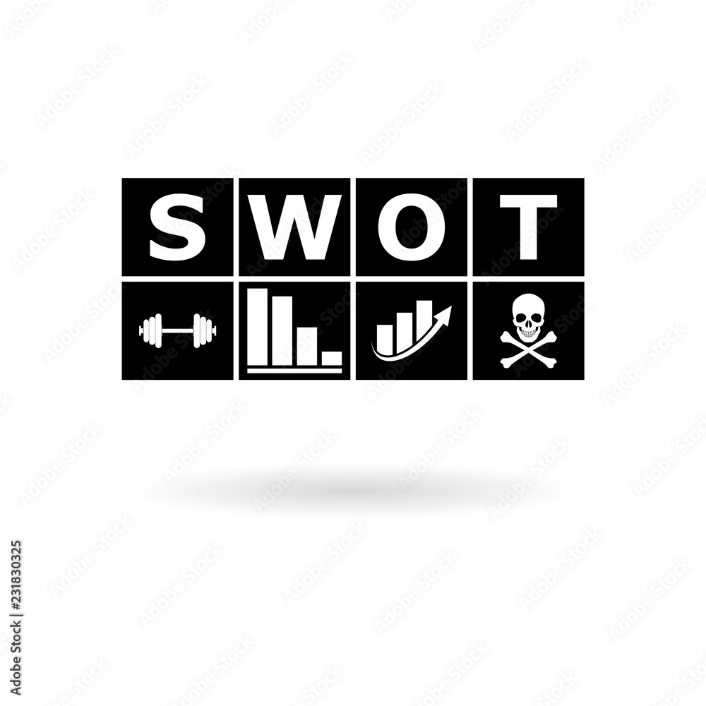 Black SWOT analysis business diagram, icon or logo Black SWOT analysis business diagram, icon or logo