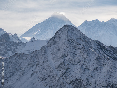 Beautiful view of mount Everest with fresh snow in the morning