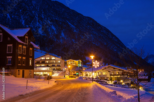  Night view of the Brand (Austrian ski resort), Bludenz, Vorarlberg, Austria.