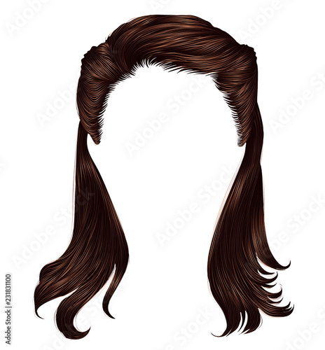  trendy woman long hairs brunette brown brunette colors.beauty fashion .  realistic  graphic 3d.retro