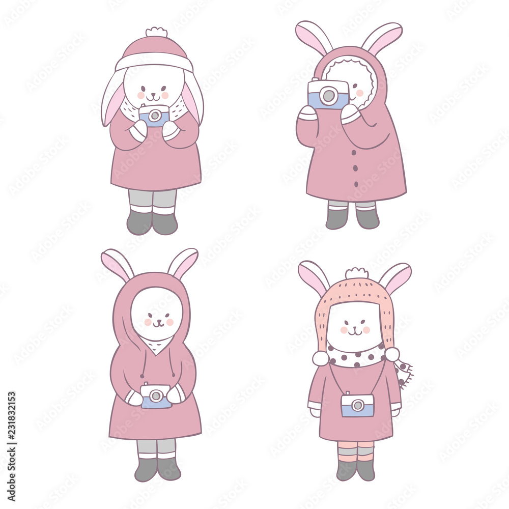 Cartoon cute sweet rabbit and camera vector. Cartoon cute sweet rabbit and camera vector.