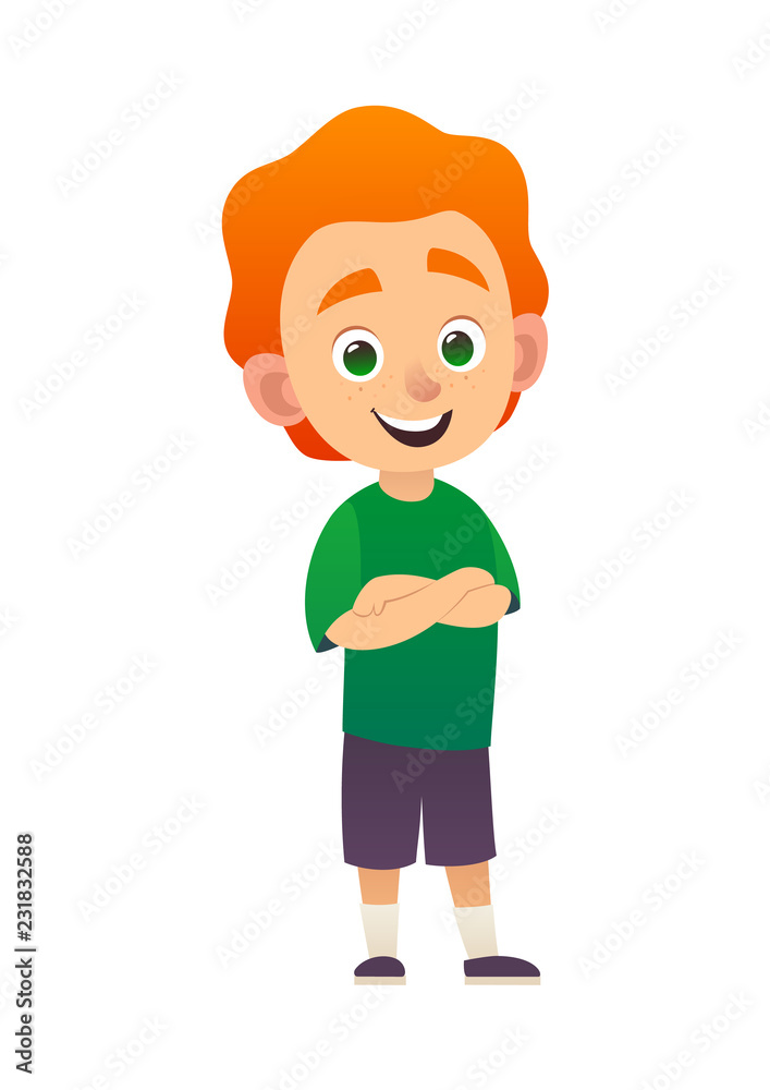 Vector cartoon redhead boy posing arms crossed