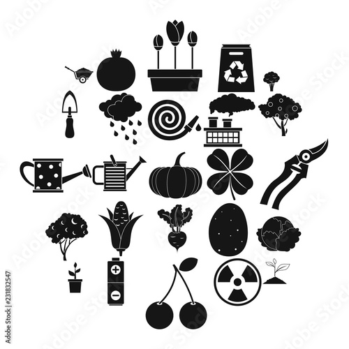 Tropical crop icons set. Simple set of 25 tropical crop vector icons for web isolated on white background