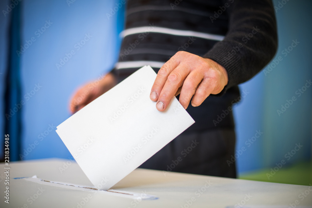 Person voting, casting a ballot Person voting, casting a ballot