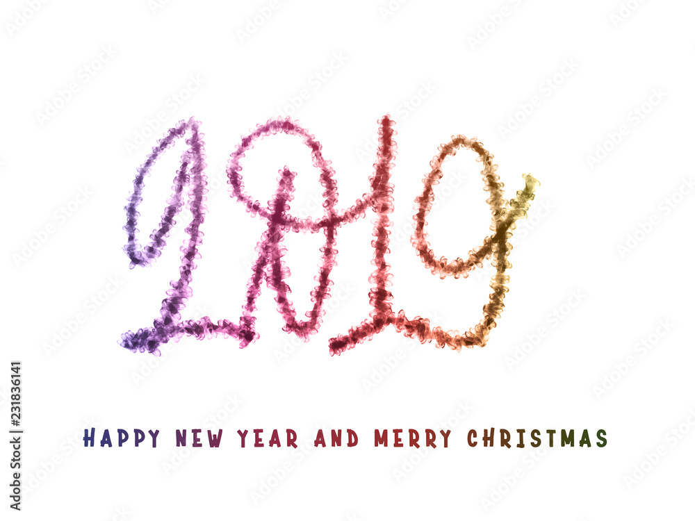 2019 New Year of a colorful brushstroke oil paint lettering calligraphy design element.