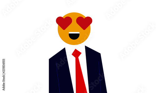 Heart Eyes Emoji head man. Vector illustration of a man with emoji face instead of head