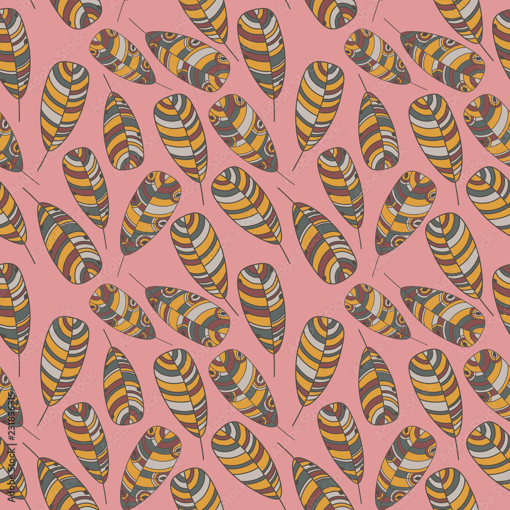 Hand drawn feathers set. Сolorful Vector Seamless Pattern.
