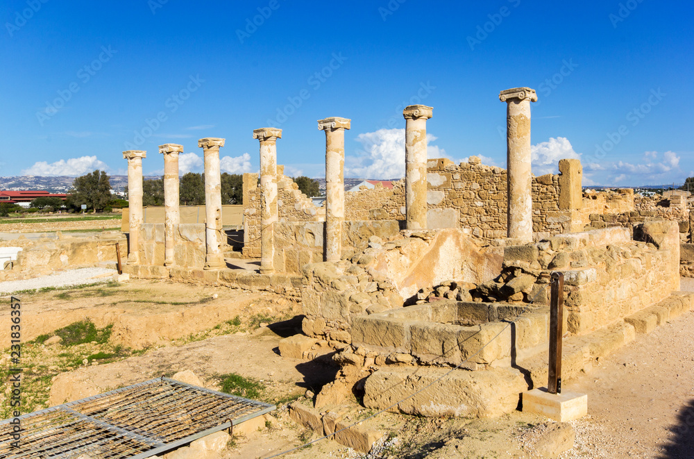 Temple columns in Kato Paphos Archaeological Park, Paphos Archaeological Park, South Cyprus