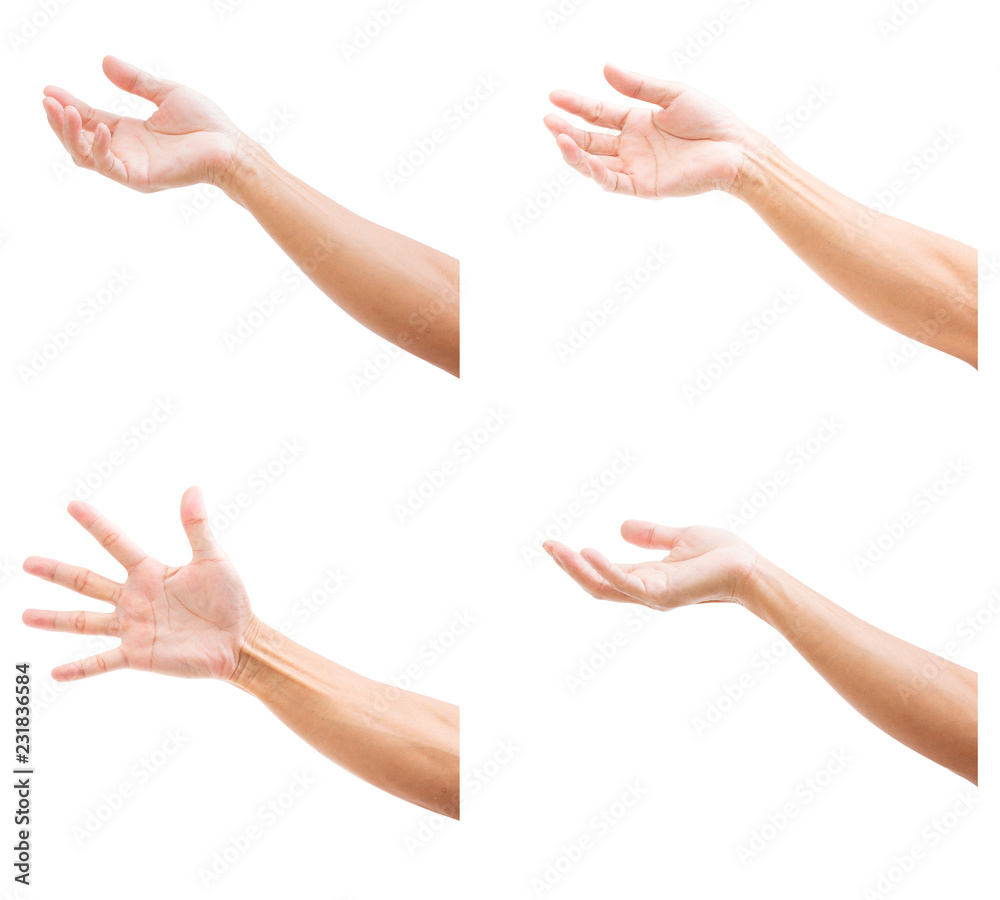 Set of man hands isolated on white background