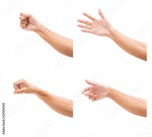 Set of man hands isolated on white background