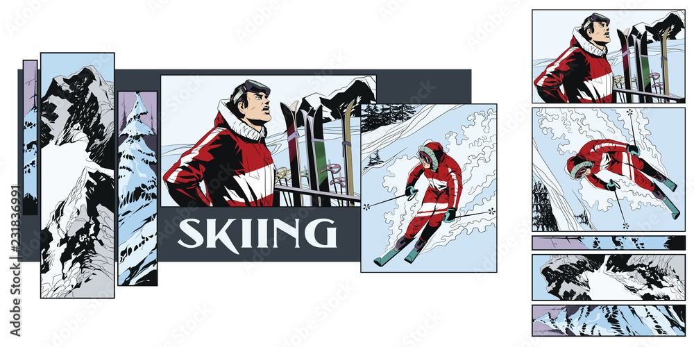 Collage on theme skiing. Stock illustration. Collage on theme skiing. Stock illustration.
