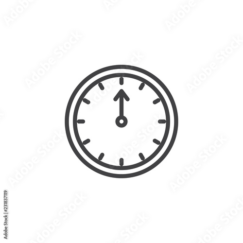 New year clock outline icon. linear style sign for mobile concept and web design. Wall clock pointing at 12 o'clock simple line vector icon. Symbol, logo illustration. Pixel perfect vector graphics