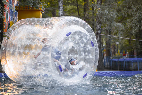 Children's entertainment in the amusement park-running inside the zorb
