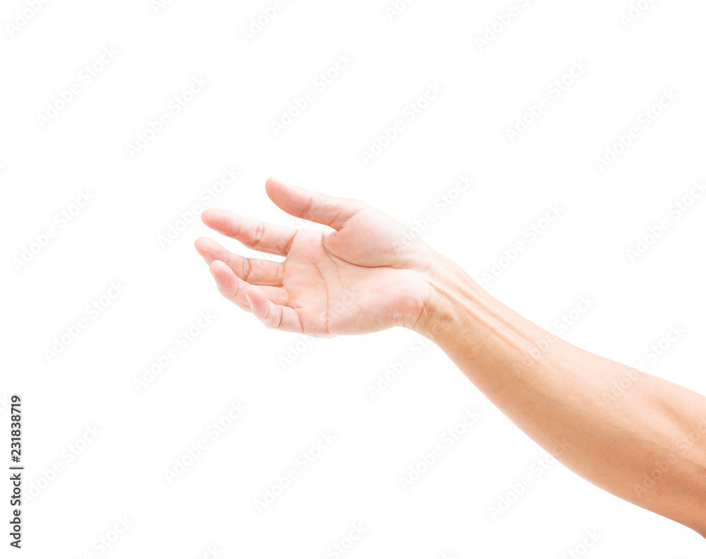 Asian man hand isolated on white background. clipping path