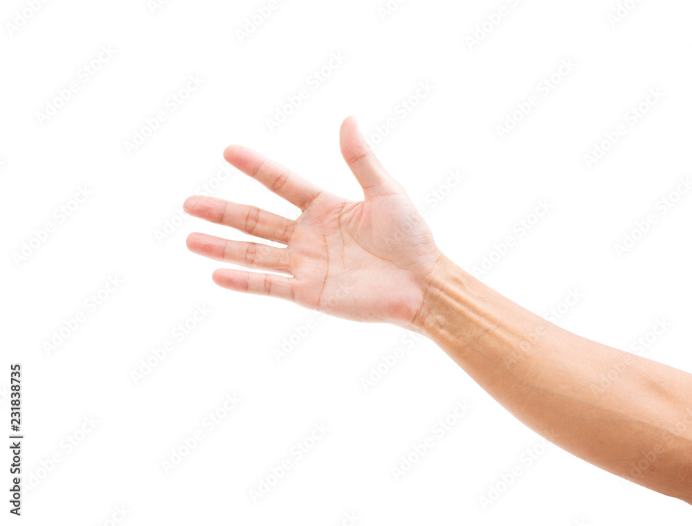 Asian man hand isolated on white background. clipping path