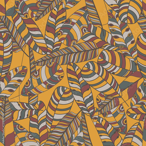 Hand drawn feathers set. Сolorful Vector Seamless Pattern.