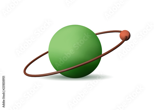 Threedimensional atom. Chemical model. Science and education. Vector illustration