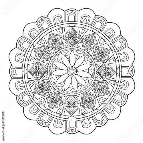 Vector black and white mandala for coloring adult book
