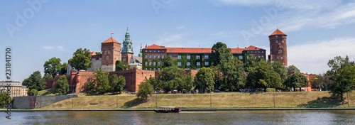Wawel castle in panorama view - the famous landmark in Krakow, Poland. (large stitched file)