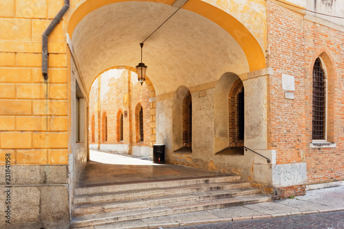 Treviso, Italy August 7, 2018: arched structures in the old buildings of the city. © makam1969