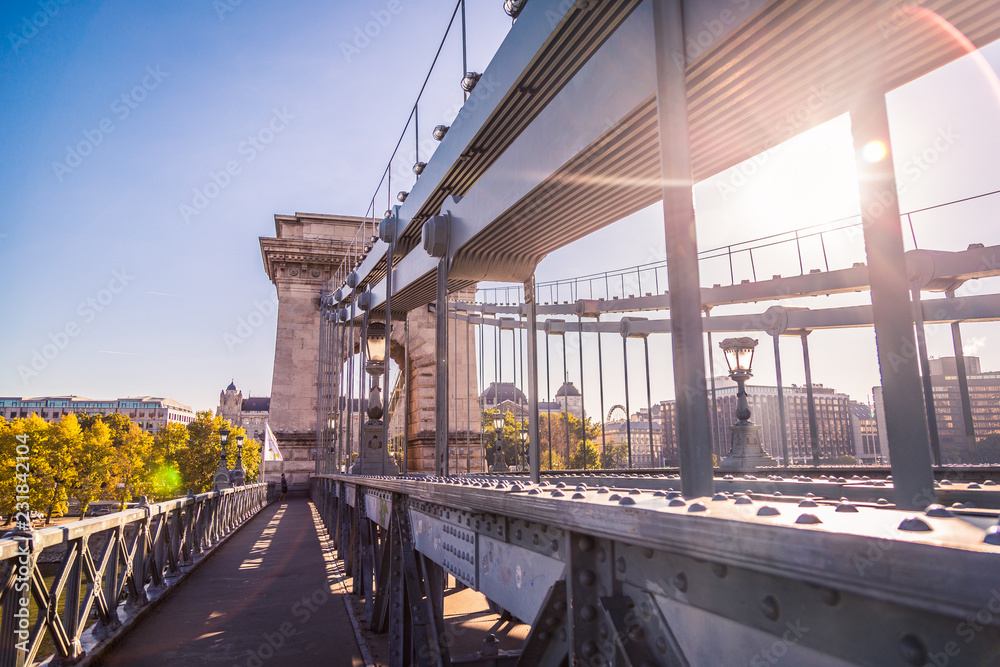 Chain Bridge in Budapest is famous place for visiting and historical architecture monument